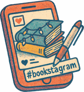 Illustration eines Smartphones auf dem #bookstagram steht